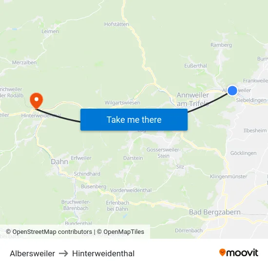 Albersweiler to Hinterweidenthal map