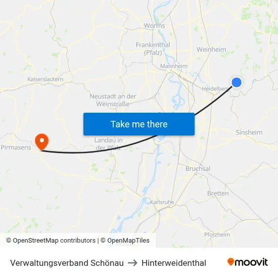 Verwaltungsverband Schönau to Hinterweidenthal map