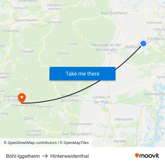Böhl-Iggelheim to Hinterweidenthal map
