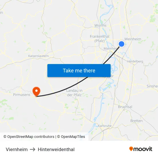 Viernheim to Hinterweidenthal map