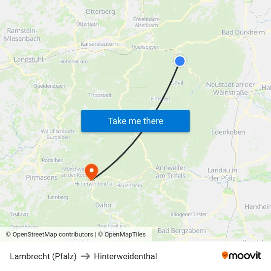 Lambrecht (Pfalz) to Hinterweidenthal map