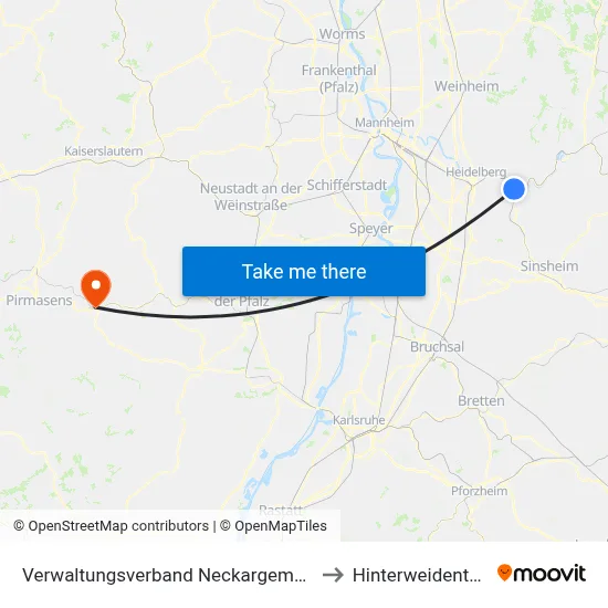 Verwaltungsverband Neckargemünd to Hinterweidenthal map
