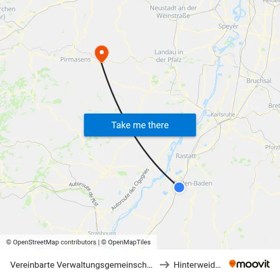 Vereinbarte Verwaltungsgemeinschaft Sinzheim to Hinterweidenthal map