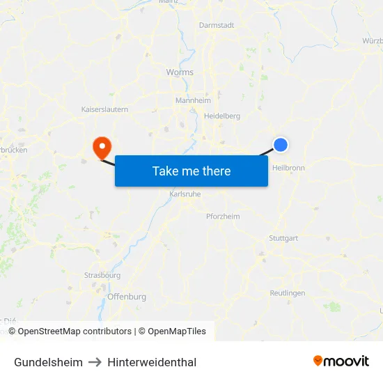 Gundelsheim to Hinterweidenthal map