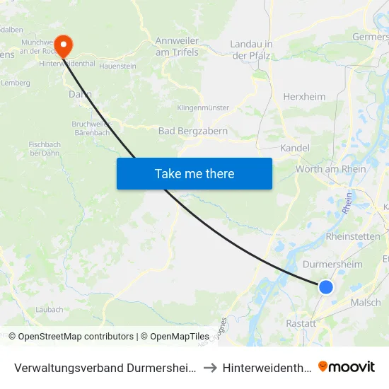 Verwaltungsverband Durmersheim to Hinterweidenthal map