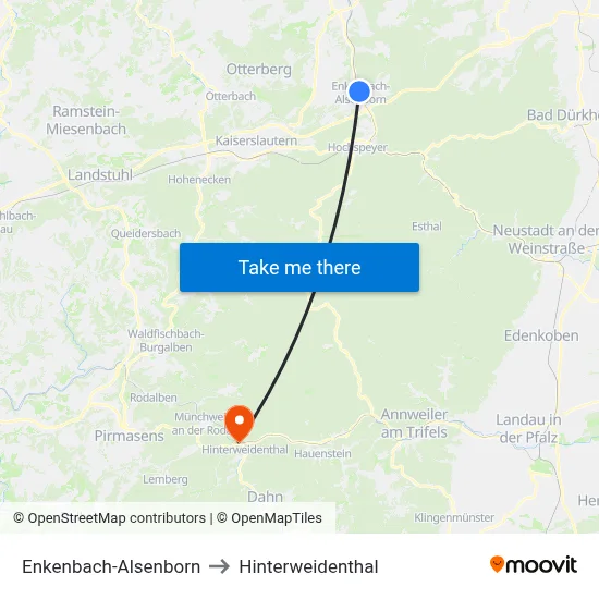 Enkenbach-Alsenborn to Hinterweidenthal map