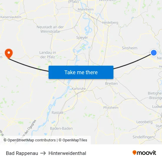Bad Rappenau to Hinterweidenthal map