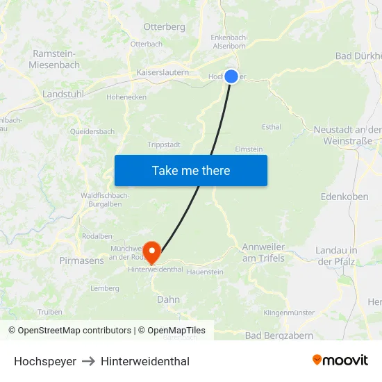 Hochspeyer to Hinterweidenthal map
