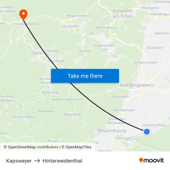 Kapsweyer to Hinterweidenthal map