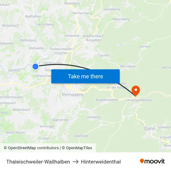 Thaleischweiler-Wallhalben to Hinterweidenthal map