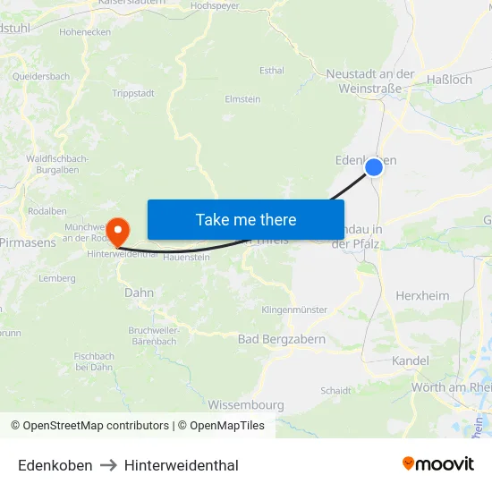 Edenkoben to Hinterweidenthal map