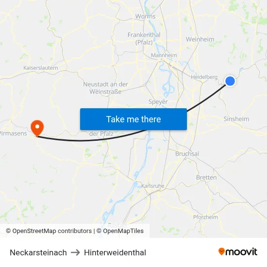 Neckarsteinach to Hinterweidenthal map