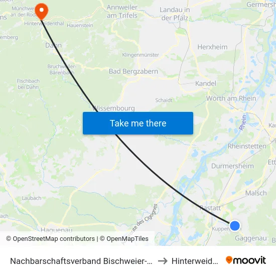 Nachbarschaftsverband Bischweier-Kuppenheim to Hinterweidenthal map