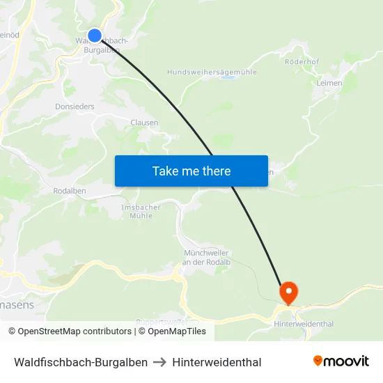Waldfischbach-Burgalben to Hinterweidenthal map