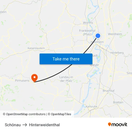 Schönau to Hinterweidenthal map