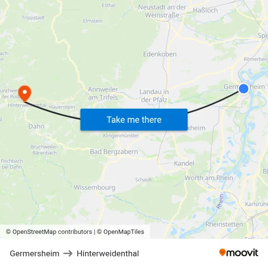 Germersheim to Hinterweidenthal map