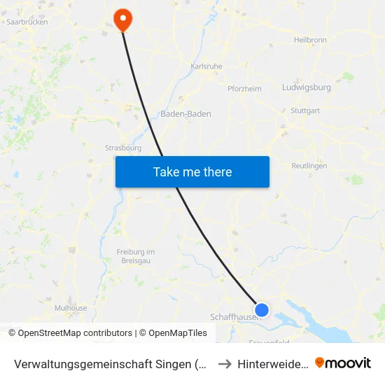 Verwaltungsgemeinschaft Singen (Hohentwiel) to Hinterweidenthal map