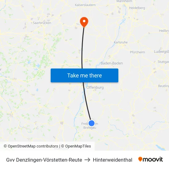 Gvv Denzlingen-Vörstetten-Reute to Hinterweidenthal map