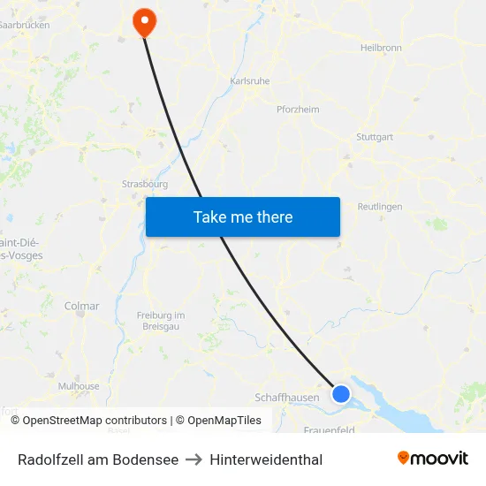 Radolfzell am Bodensee to Hinterweidenthal map