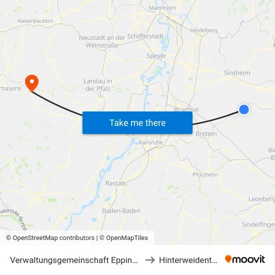Verwaltungsgemeinschaft Eppingen to Hinterweidenthal map
