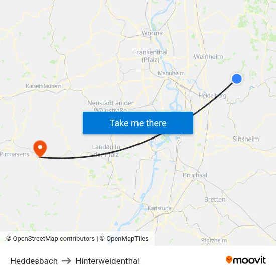 Heddesbach to Hinterweidenthal map