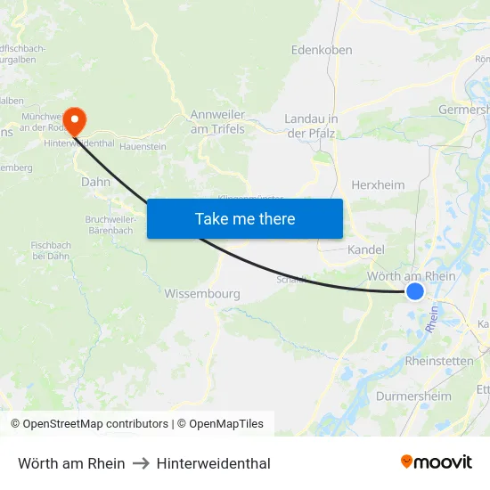 Wörth am Rhein to Hinterweidenthal map