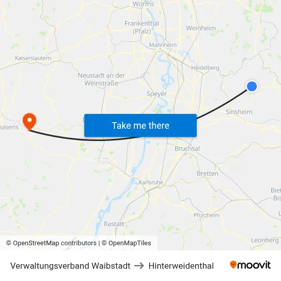 Verwaltungsverband Waibstadt to Hinterweidenthal map