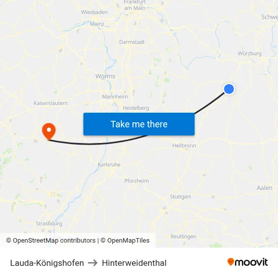 Lauda-Königshofen to Hinterweidenthal map