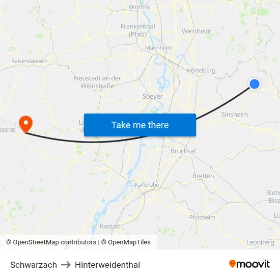 Schwarzach to Hinterweidenthal map
