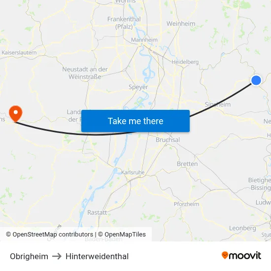 Obrigheim to Hinterweidenthal map