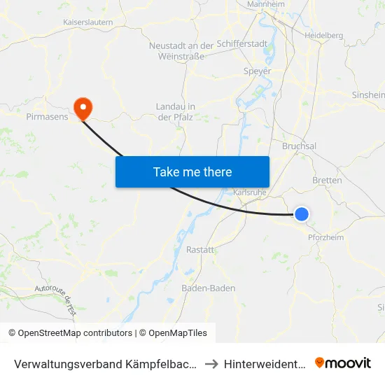 Verwaltungsverband Kämpfelbachtal to Hinterweidenthal map