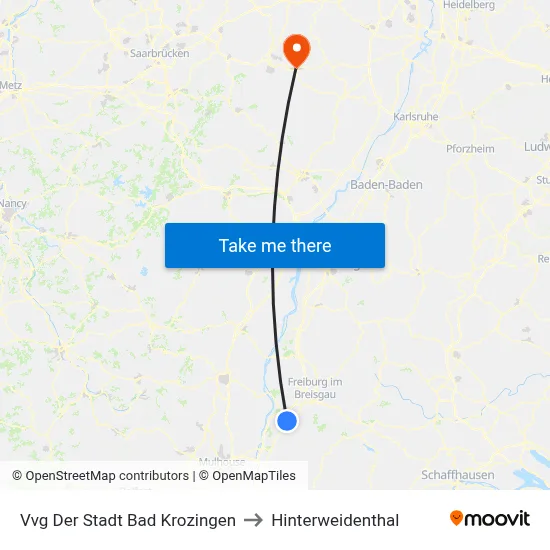 Vvg Der Stadt Bad Krozingen to Hinterweidenthal map
