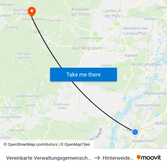 Vereinbarte Verwaltungsgemeinschaft Rastatt to Hinterweidenthal map