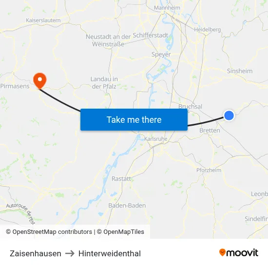 Zaisenhausen to Hinterweidenthal map
