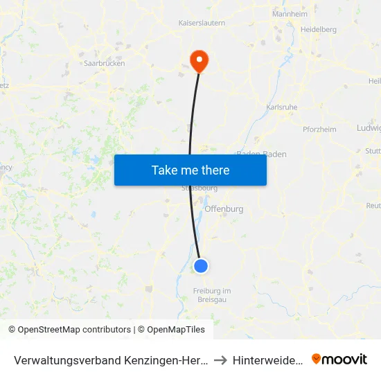 Verwaltungsverband Kenzingen-Herbolzheim to Hinterweidenthal map