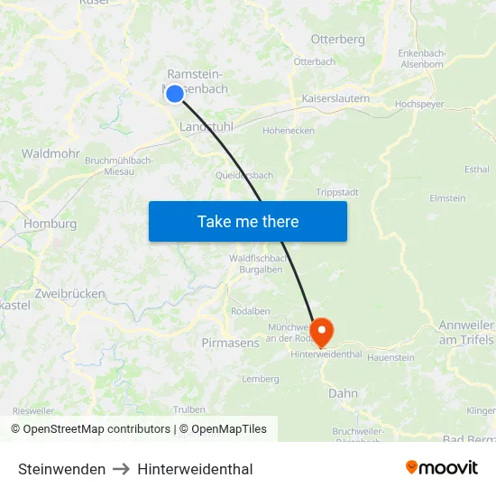 Steinwenden to Hinterweidenthal map