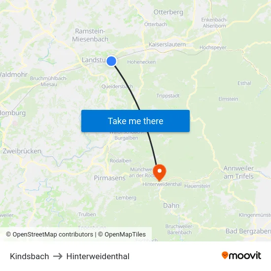 Kindsbach to Hinterweidenthal map