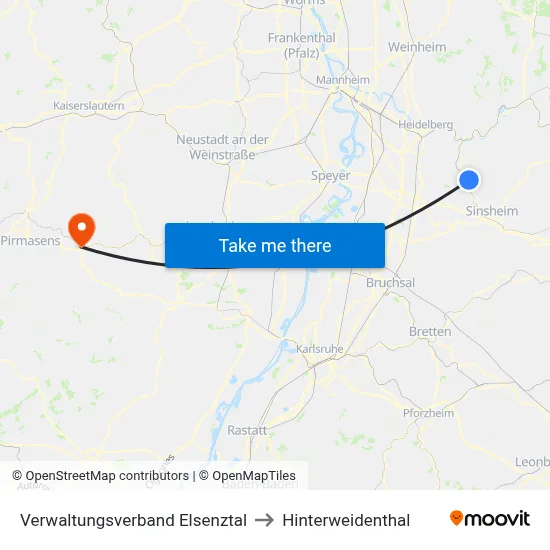 Verwaltungsverband Elsenztal to Hinterweidenthal map