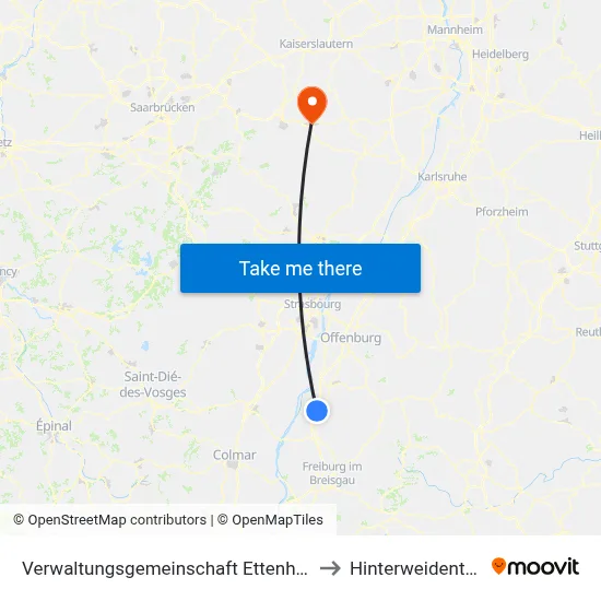 Verwaltungsgemeinschaft Ettenheim to Hinterweidenthal map