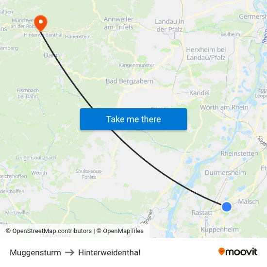 Muggensturm to Hinterweidenthal map
