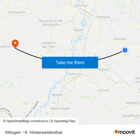 Ittlingen to Hinterweidenthal map