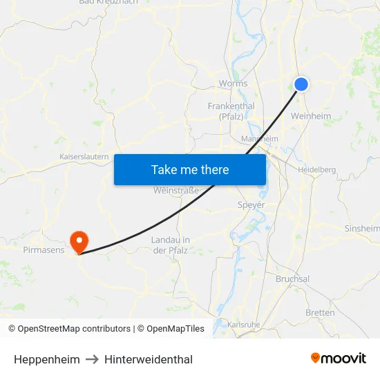 Heppenheim to Hinterweidenthal map