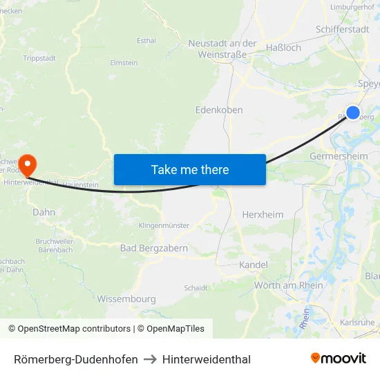 Römerberg-Dudenhofen to Hinterweidenthal map