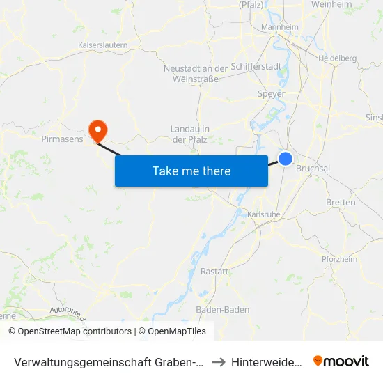 Verwaltungsgemeinschaft Graben-Neudorf to Hinterweidenthal map