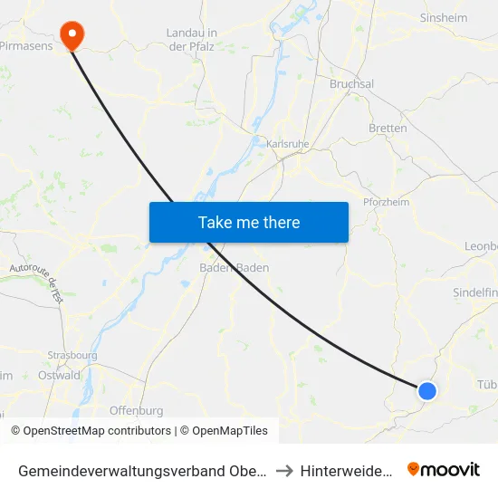 Gemeindeverwaltungsverband Oberes Gäu to Hinterweidenthal map