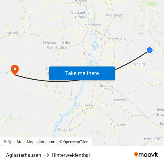 Aglasterhausen to Hinterweidenthal map