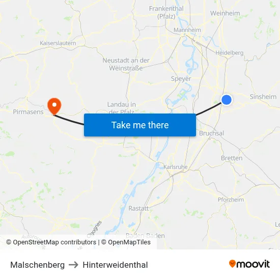 Malschenberg to Hinterweidenthal map