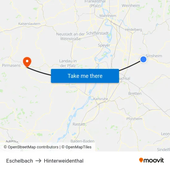 Eschelbach to Hinterweidenthal map