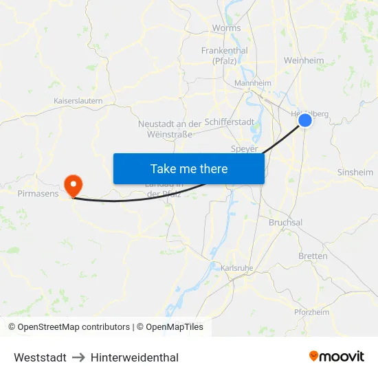 Weststadt to Hinterweidenthal map
