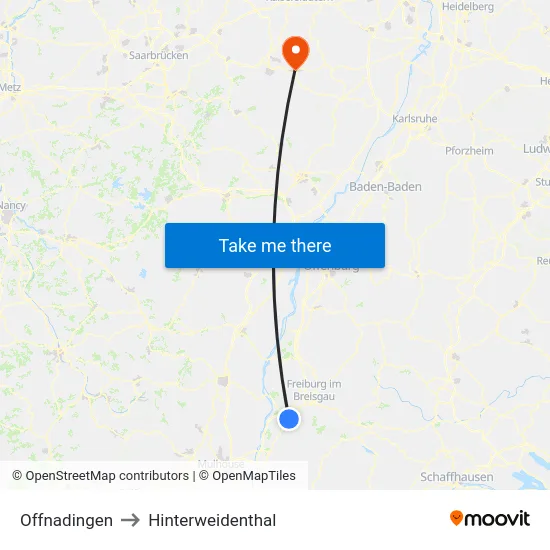 Offnadingen to Hinterweidenthal map